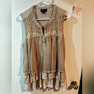 Artesia beige tan romantic sleeveless lagenlook ruffle tiered lace tunic excelle